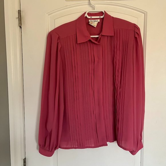 Pink pleated long-sleeved blouse - Picture 1 of 6